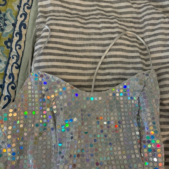 vintage silver sequin bodycon mini dress, spaghetti strap - Picture 6 of 11